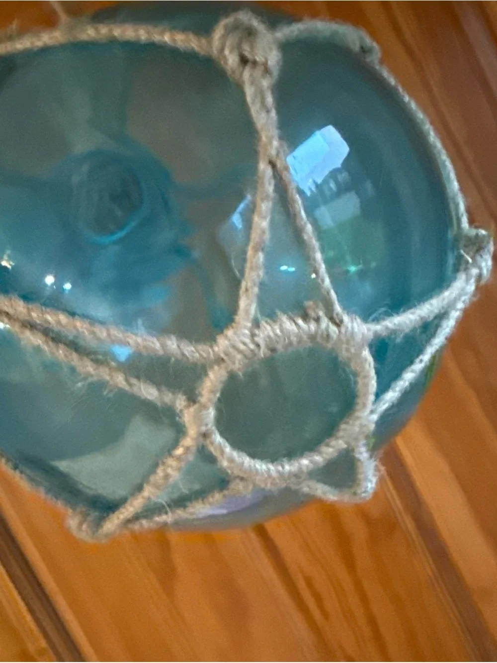 Handmade Blue Glass Float with Natural Rope - Nautical Home Accent